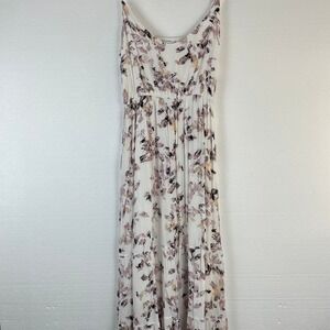 CBRAND Maxi Dress Spaghetti Strap Tiered Hem Large White Floral Boho